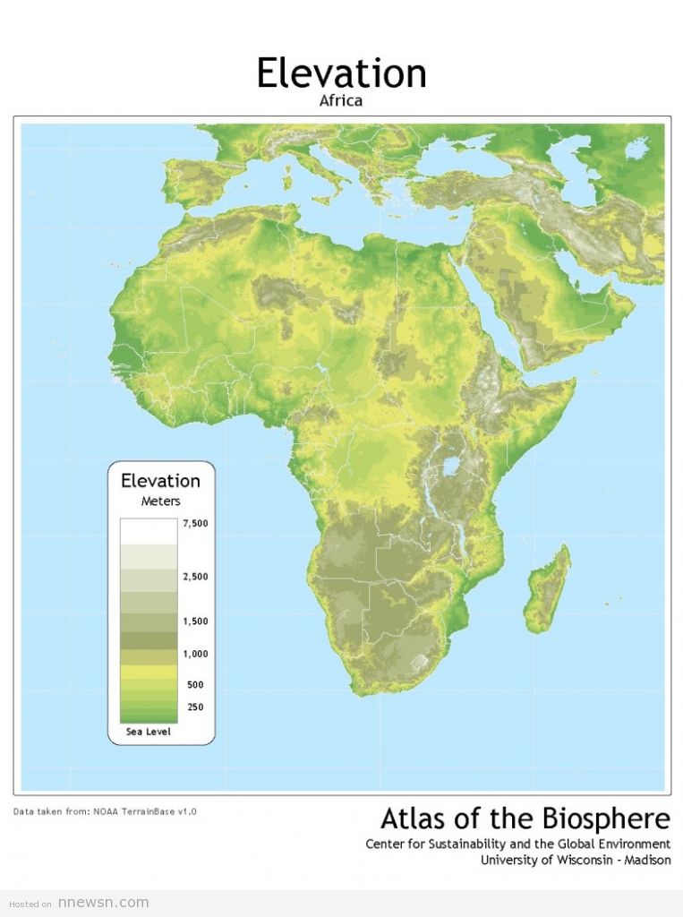 خريطة افريقيا الطبوغرافية