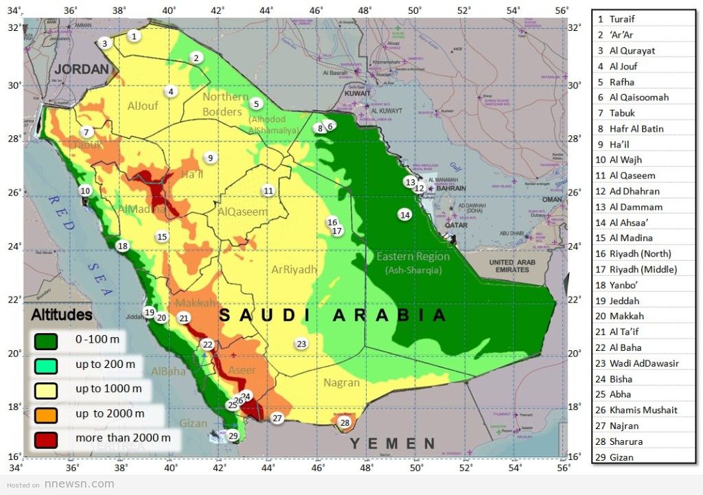 خريطة السعودية الطبوغرفية
